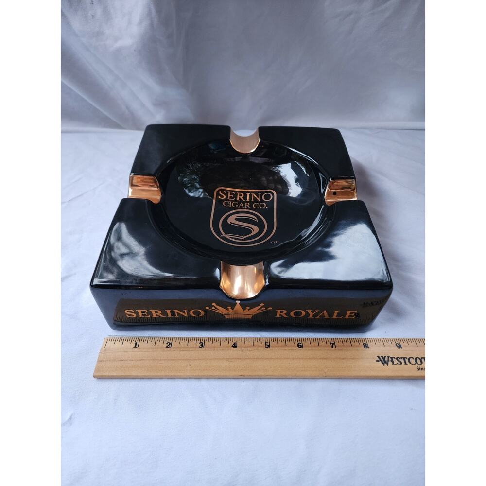 Rare Serino Royale Large Cigars Black Ceramic Ashtray, 4 Cigar Rests